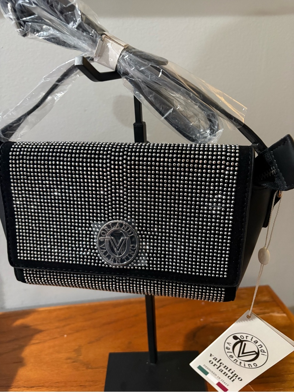 Valentino Orlandi Black and Silver Rhinestone Shoulder Bag